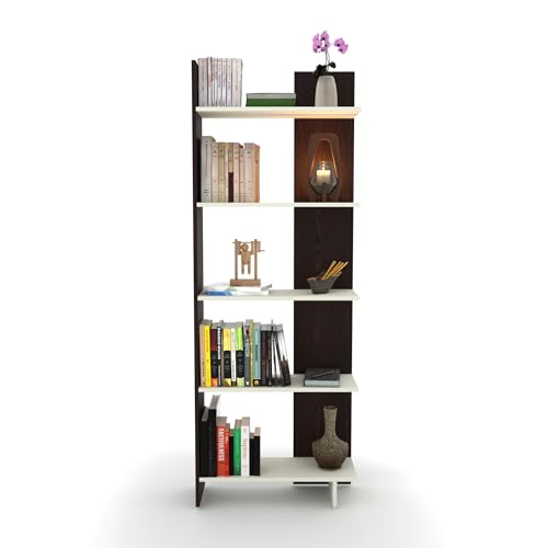 Image of ESTANTERIA Cube Mount Book Shelf Wooden Engineer Wood Book Rack for Study Room 5 Tier Corner Rack Storage Organizer Modern Book Display Showcase Stand for Library, Living Room,Office(Wenge /Frosty)