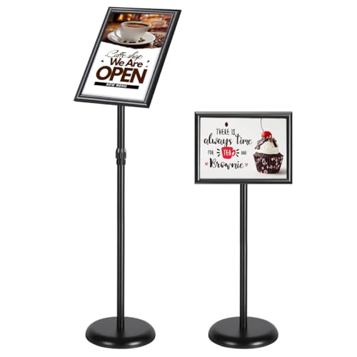 Climberty® 9.4x13 Inch Heavy-Duty Adjustable Floor Standing Sign Holder, Pedestal Standing Sign Holder Stand Poster Stand with Round Base for Vertical/Horizontal Sign Display
