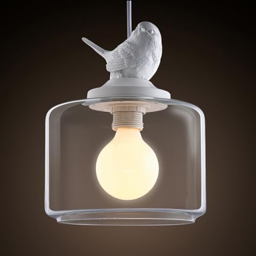 MIXL - Bird Pendant Light Fixture,Glass Pendant Light with Resin Lampbody,Nordic Style White Hanging Light for Bedroom Living Room Dining Room and Hallway
