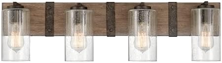Hinkley Sawyer 5944SQ Four Light Bathroom Vanity Fixture, Rustic Wall Sconce, Mount Up or Down, Farmhouse Style, Sequoia and Iron Rust