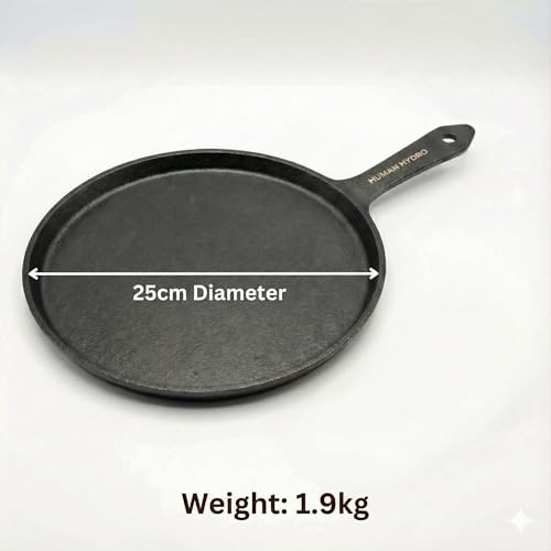 Image of Human Hydro Cast Iron Tawa 25cm (Single Handle) with Heat-Resistant Silicone Grip | Heavy-Duty, Even-Heat | Naturally Non-Stick When Seasoned | Gas & Induction Compatible