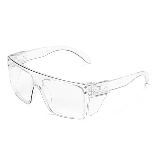 BINGKING UV400Transition Photochromic Safety Glases Light to Dark Grey Lenses ANSI Z87 Impact Approved Wraparound Style Frame (Clear(clear shield))
