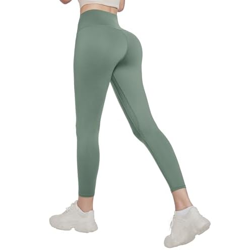Workout Leggings for Women Tummy Control Gym Leggings Womens Scrunch Butt Lifting Compression Yoga Pants for Women Green Medium