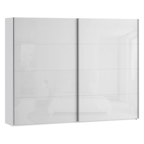 Forte SOPHISTISPACE Kleiderschrank 270, moderner Schwebetürenschrank, 2-türig, Einlegeböden, Kleiderstangen, Holzwerkstoff, Weiß/Weiß Glanz, 269,8 cm breit x 210,5 cm hoch x 62,9 cm tief Forte SOPHISTISPACE Kleiderschrank 270, moderner Schwebetürenschrank, 2-türig, Einlegeböden, Kleiderstangen, Holzwerkstoff, Weiß/Weiß Glanz, 269,8 cm breit x 210,5 cm hoch x 62,9 cm tief