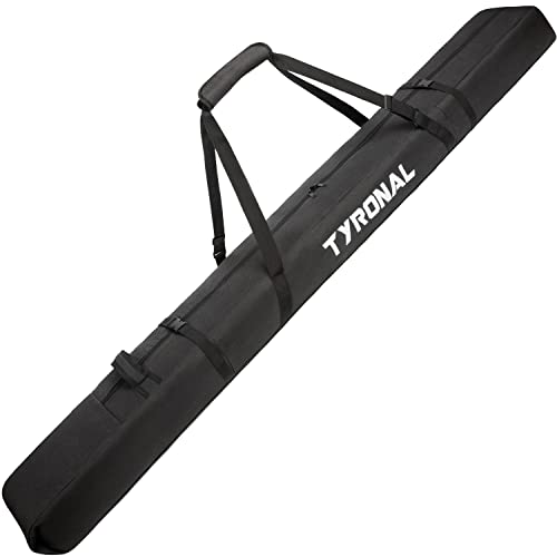 TYRONAL Padded Ski Bag for Air Travel,Single Ski Carry Bag With Adjustable Longth for Skis Up to 210cm,Full Padded Ski Travel Bag for Ski Clothes,Snow Gear,Poles and Accessories.blk
