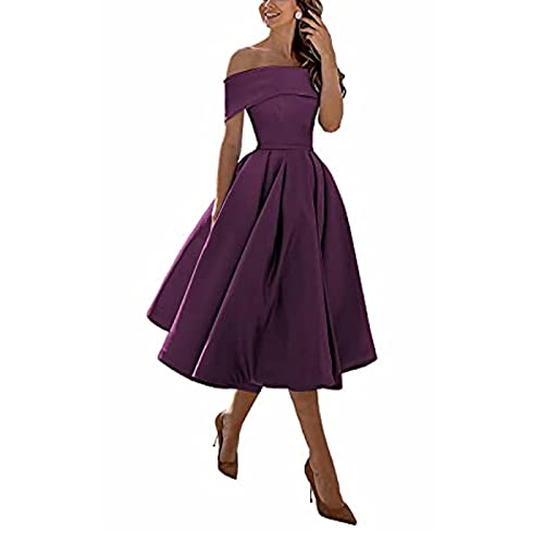 yhfshop Robe de Soirée pour Mariage Demoiselle,Jupe Trois-Quarts en Satin Coupe trapèze,Grape Purple,US10,Elégante Robe de Soirée Cérémonie