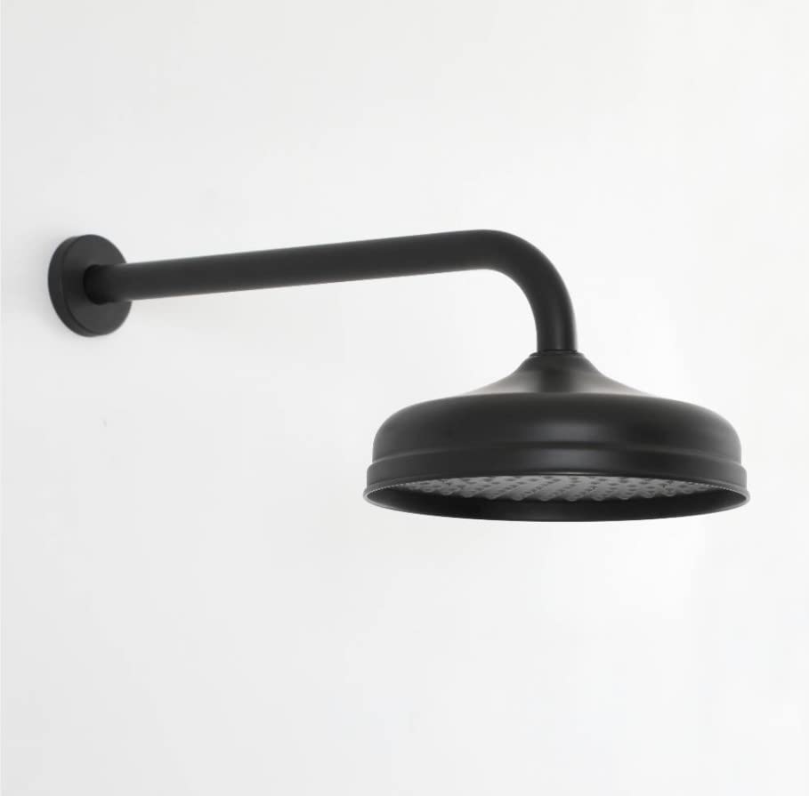 Milano Elizabeth 205mm Round Rainfall Shower Head Wall Mounted Arm - Black — image 1