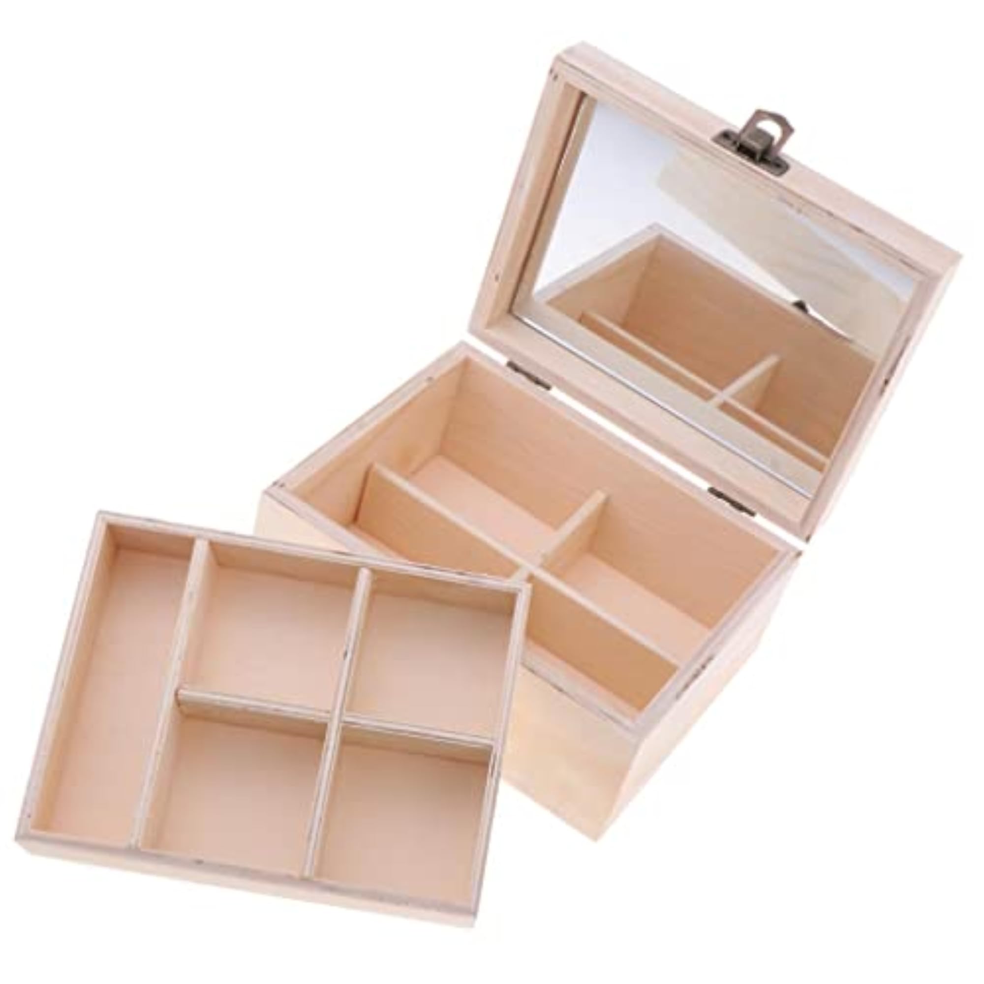 Natural Plain Wooden Jewellery Decoupage Box with Mirror