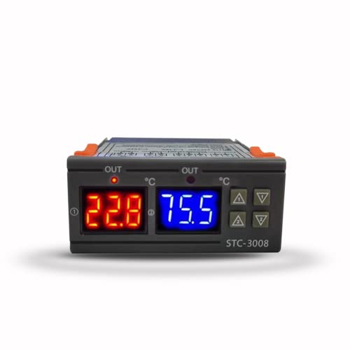 Kadimendium Stc-3008 Temperature Controller Dual Display Dual Ntc Probe Sensor Digital Temperature Thermostat Controller Humidity Controller Temp Control Thermostat (110-220Vac) #TOP1