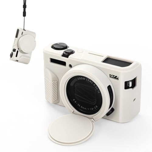 Alanmoship Funda de silicona suave para Canon PowerShot G7 X Mark II con cubierta de lente, ajuste delgado, antiarañazos, piel para el cuerpo de la cámara, ligera fotografía de viaje, rosa (blanco)