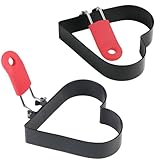 3.5 Inch Egg Ring with Foldable Handle, Stainless Steel Heart Shaped Egg Rings for Frying Eggs, English Muffins, Cooking Breakfast Sandwich Burger, 2 Pack