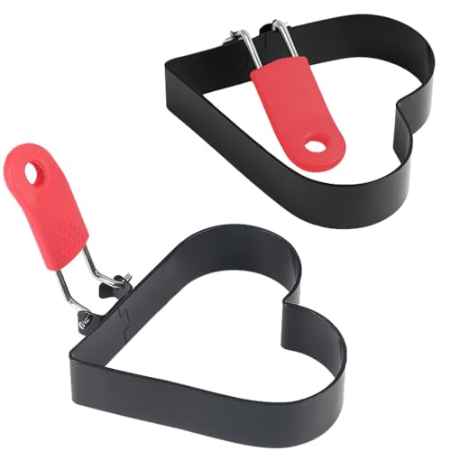 3.5 Inch Egg Ring with Foldable Handle, Stainless Steel Heart Shaped Egg Rings for Frying Eggs, English Muffins, Cooking Breakfast Sandwich Burger, 2 Pack