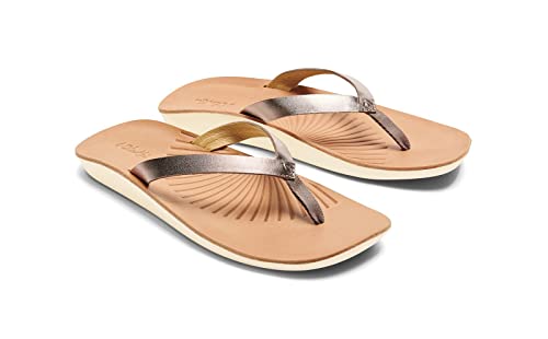 Olukai Iwi Women's Beach Sandal, Soft Leather Straps With Microfiber Lining, Cute & Casual Everyday Fit, Easy Slip-On Design For All Day Comfort, Silver/Golden Sand, 6 #TOP2