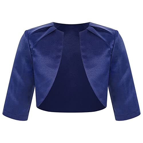 CHICTRY Girls Satin 3/4 Sleeve Open Front Bolero Shrug Wedding Flower Girl Dress Cover Up Short Cardigan