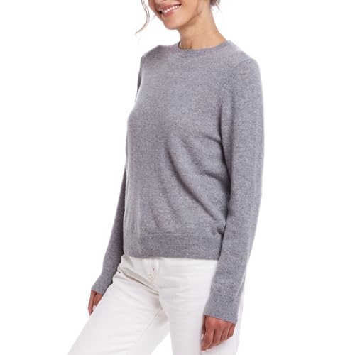 Weatherproof Vintage Women's Lightweight 100% Pure Cashmere Sweater | Crew Neck | Trendy Thin Cashmere Tops for Women | Ladies Classic Long Sleeve Sweatshirt, Casual Soft Pullover, Medium Grey, Large