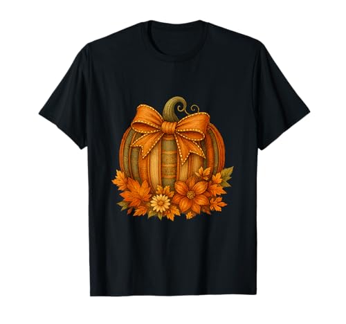 Fall Book Pumpkin Retro Autumn Bow Reading Halloween Teacher T-Shirt