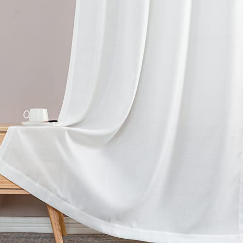 Jinchan White Semi Sheer Curtains For Bedroom Casual Weave Linen Look Privacy White Heavy Sheer Curtain Set For Living Room 96 Inches Length 2 Panels #TOP4