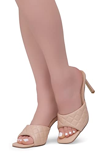 Image of Shoe Land Melrose Women's High Heels Stiletto Heeled Slides, Square Open Toe One Band Slip-On Heeled Mules - Dressy Clear Heeled Sandals for Prom Party Wedding and Vacation
