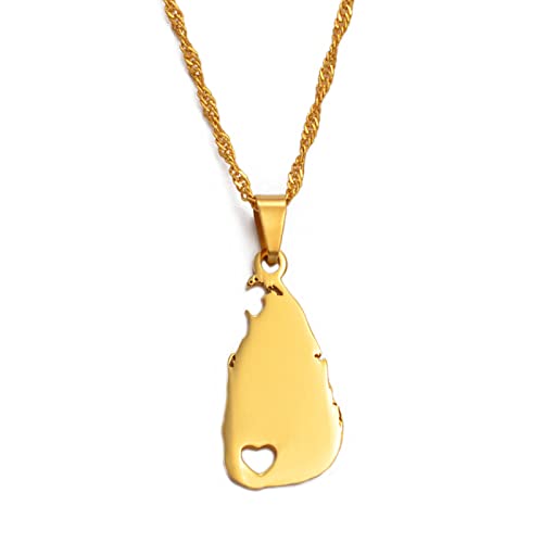 RFXSJY Collier Mappemonde Pendentif,Sri Lanka Carte Pendentif Colliers, Femmes Hommes Charme Sri Lanka Cartes Bijoux Pays Souvenir Motif Ethnique, 45Cm Chaîne Mince