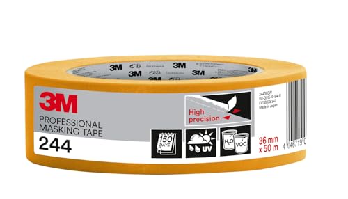 3M Professional Masking Tape 244, High Precision, Painters Tape - 1 Roll 36 mm x 50 m - Universal Surfaces, UV and Water Resistant, For Indoor & Outdoor