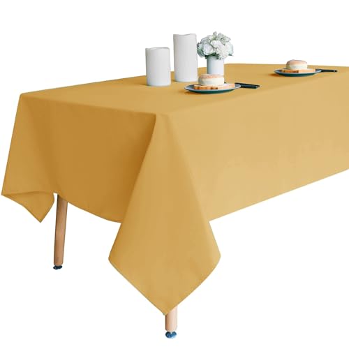 Image of Obstal Rectangle Table Cloth, Gold, 60 x 84 Inch | Heavy Duty Water Resistance Polyester Tablecloth, Decorative Fabric Table Cover for Outdoor and Indoor Use