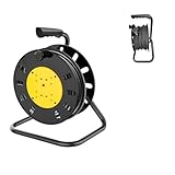 Cable Reel 50m, 4 Socket, UK Plug, 13A, Thermal Cut Out, Heavy Duty, Compact Orange Extension Lead for Home, Garage, Indoor & Outdoor DIY