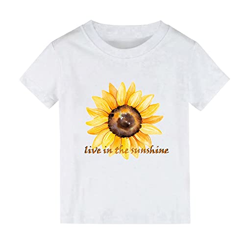 Boys and Girls Tops Short Sleeved T Shirts Sunflower Print Live in The Sunshine for Birthday Photo Banner for Kids Boy