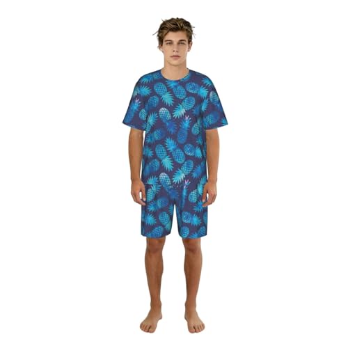 Pyjama d'été pour hommes bleu vêtement de détente manches courtes col rond