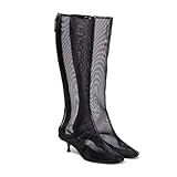 NSZPD Women's Mesh Clear Knee High Boots Round Toe Low Heels Back Zippers Breathable Comfortable Fashion Tall Boots