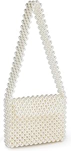 PR HAND WORKS Woman's White Pearl Beaded Purse Sling Shoulder Bag for Women and Girls Clutches Evening Bead Bag (6 Inch x 8 Inch)