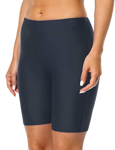 Mycoco Women's Long Bike Swim Shorts UPF 50+ Swim Bottom Multi-Functional Board Shorts Rash Guard Grey US 10