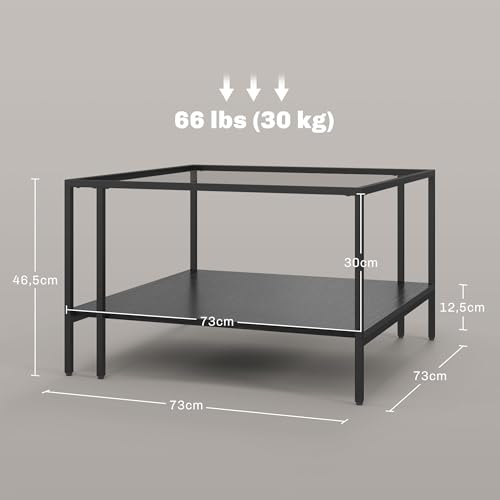 Table Basse Carrée Verre Trempé 7mm avec Étagère HOMCOM