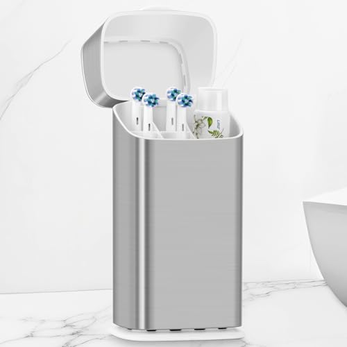 GFWARE Electric Toothbrush Holders with Cover - Dustproof Tooth Brush Holder for Bathroom Covered Toothpaste and Toothbrush Holder with Drainage Bathroom Toothbrush Organizers with Lid Silver
