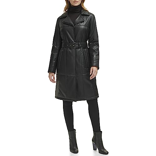 Kenneth Cole Womens Belted Notch Collar Coat