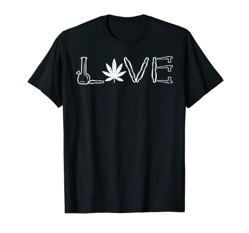 Love Weed Cannabis Bong Joint Blunt 420 Smoker Stoner Gift T-Shirt