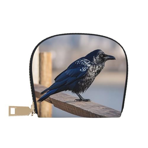 Clever Crows Print Credit Card Holder, PU Leather Small Card Bag Wallets with Zipper for Women Men id Business Card2