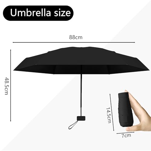 Sykerout Parasol, mini parasol, parasol kieszonkowy, kompaktowy parasol, mini składany parasol podróżny, mały, z etui, parasol UV, czarny