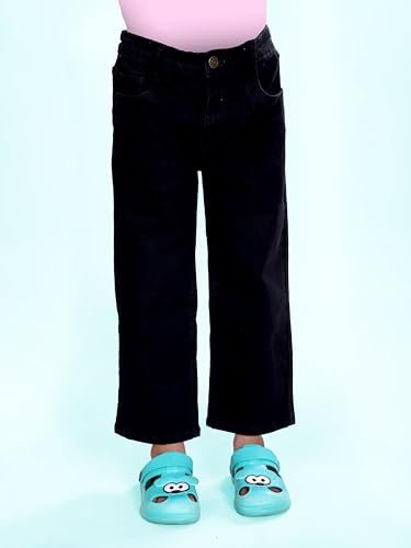 Image of KiddoPanti Girls Solid Waist Elasticated Straight Fit Jeans