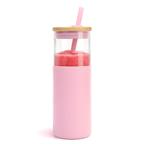 Image of Tronco 24oz Glass Tumbler Glass Water Bottle Straw Silicone Protective Sleeve Bamboo Lid - BPA Free