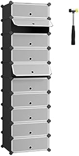 SONGMICS Zamykany stojak na buty, prostokątny organizer, 10-szczelinowy modułowy regał do przechowywania DIY, każdy moduł 40 x 30 x 17 cm, szafa z tworzywa sztucznego z drzwiami, czarny LPC10HV1