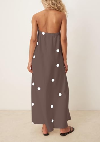 Women Polka Dot Strapless Maxi Dress Summer Flowy A Line Ruffle Backless Off Shoulder Long Tube Dress3