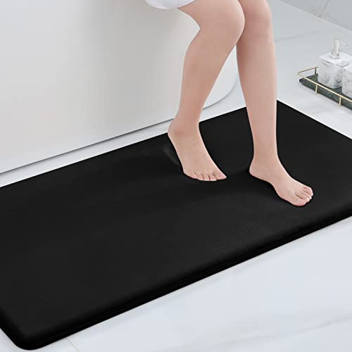 Smiry Memory Foam Bath Mat, Super Soft Absorbent Bathroom Rugs Non Slip Bath Rug Runner For Shower Bathroom Floors, 47" X 24", Black #TOP13