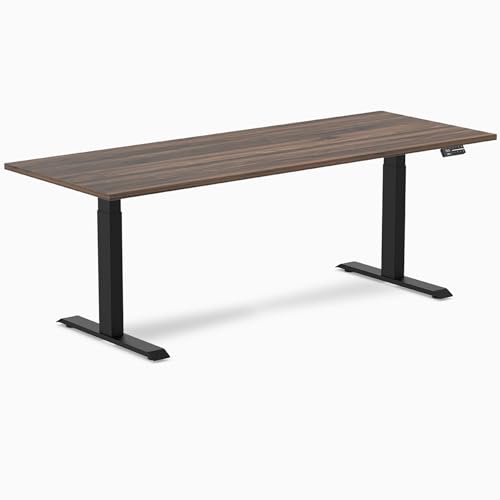 Image of Desky Electric Standing Desk, 78.7 inch Laminate Height Adjustable Sit Stand Desk, Dual Motor, 4 Memory Presets, Ergonomic Computer Workstation for Home Office - Jarrah Legno Top and Matte Black Frame