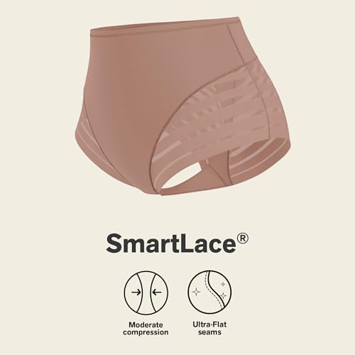 Image of Leonisa High Waisted Invisible Tummy Control Shapewear for Women - Stripe Lace Ladies Underwear Panties