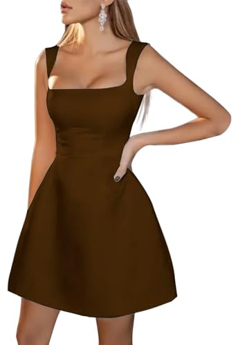 Image of Spaghetti Straps Short Homecoming Dresses Sqaure Neck Satin Mini Cocktail Dress Wedding Party Gowns