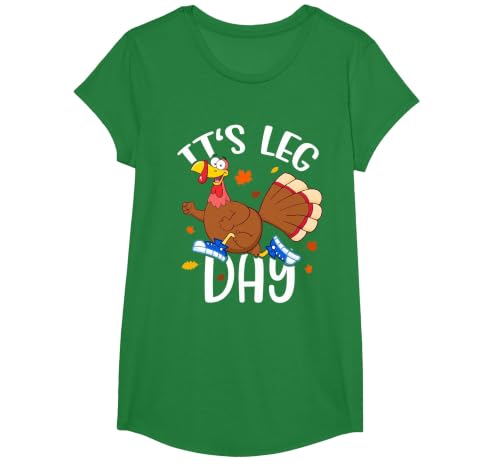 Turkey Trot Costume Kids Adults Thanksgiving Turkey Running T-Shirt, Girls, Kelly Green, Small