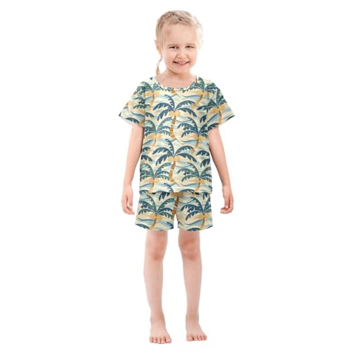 ALAZA Palm Tree Wave Tropical Pajamas Short Sleeve 2 Piece Sleepwear Top and Bottom Pajama Set Unisex3