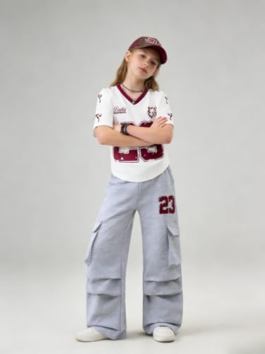 Image of Tween Girls Clothes Short Sleeve Graphic T-Shirt Top + Cargo Pants 2pcs Outfit Set, Size 7-15Years