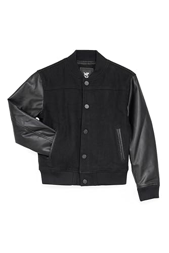 X RAY Boys Outerwear Coat with Faux Leather (S - XL), Wool Varsity Bomber Jacket for Kids W/Grainy PU Sleeves for Boys3