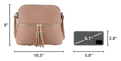 Image of SG SUGU Lunar Lightweight Medium Dome Crossbody Bag Shoulder Bag with Tassel | Zipper Pocket | Adjustable Strap